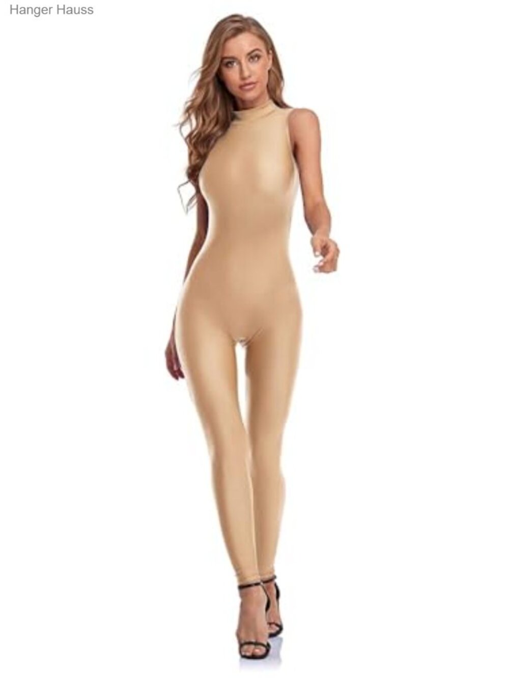 Sleeveless One Piece Bodycon Romper Turtleneck Workout Jumpsuit